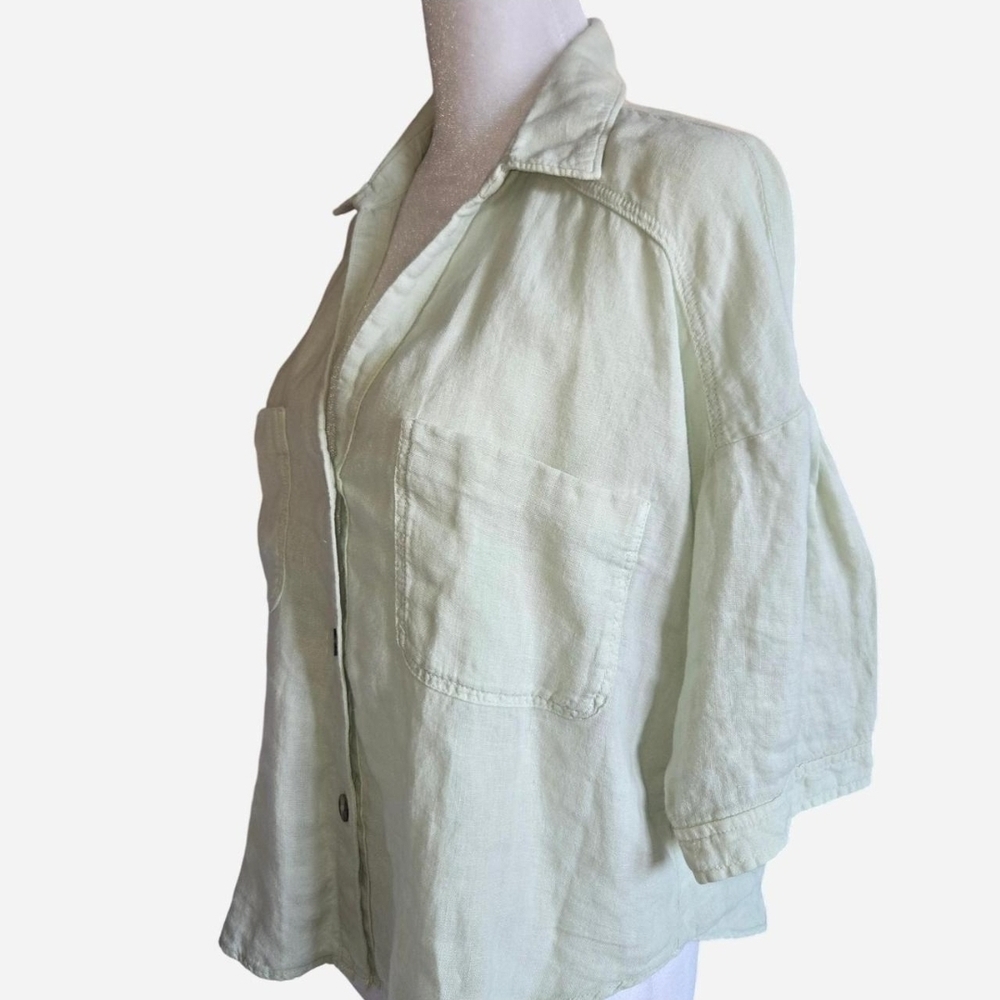 Zara Mint Green Linen Cropped Button-Up Blouse – Size Large